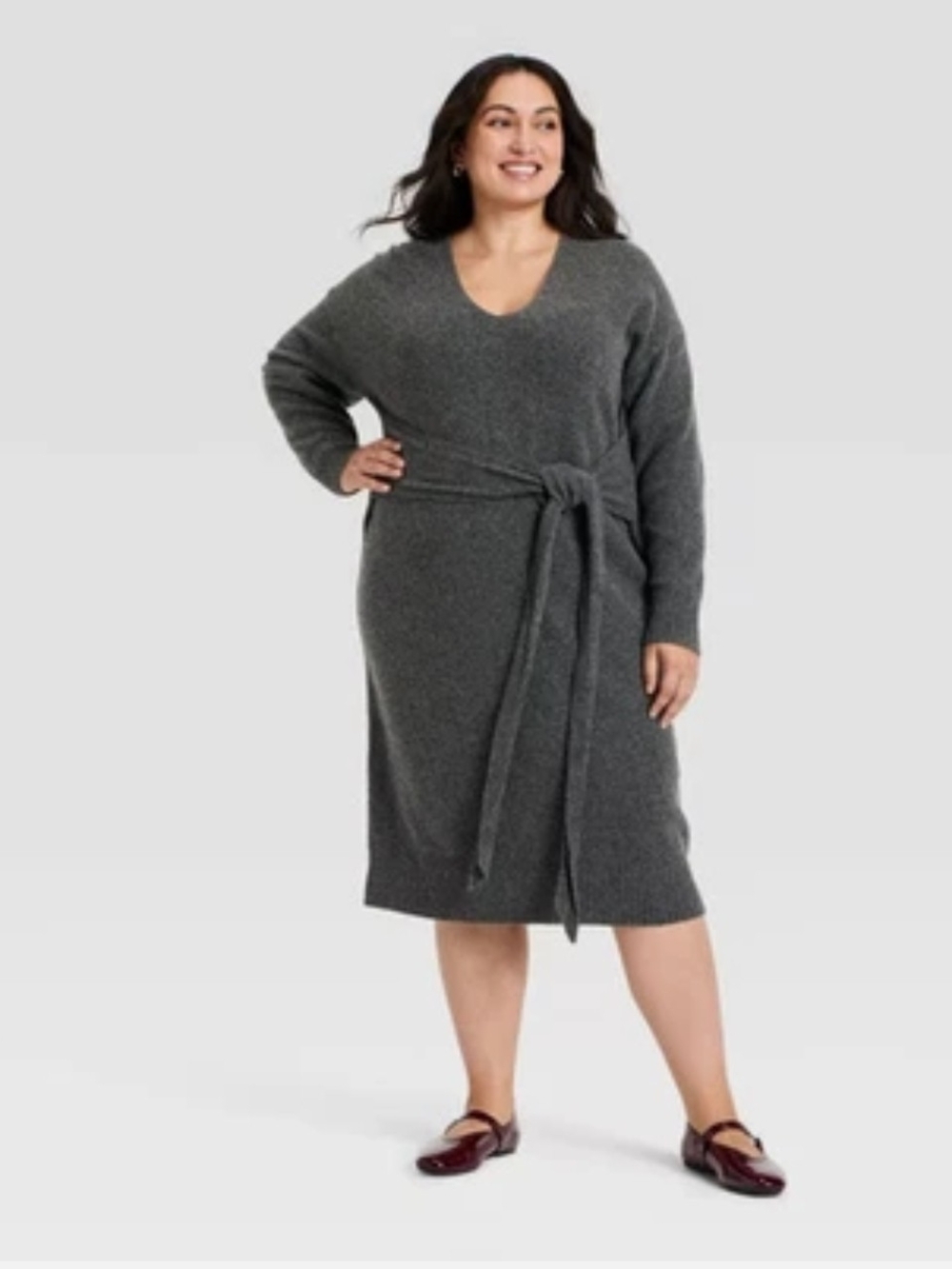 Ava & Viv Women's Long Sleeve Midi Sweater Dress Ribbed Knit